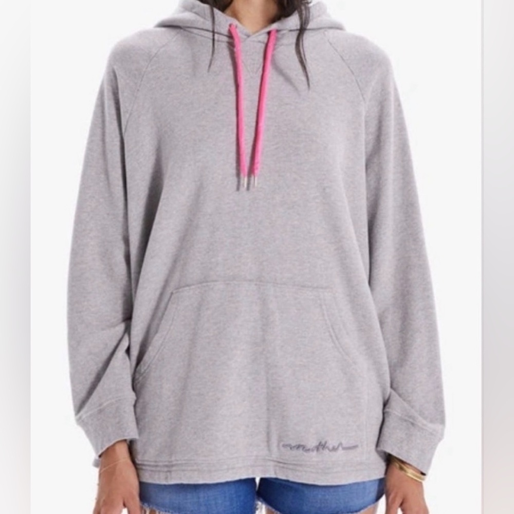 MOTHER Heather Gray Hoodie with Pink Drawstrings